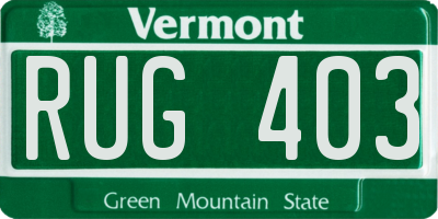 VT license plate RUG403