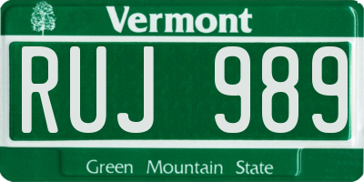 VT license plate RUJ989