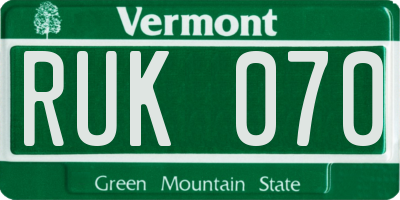 VT license plate RUK070