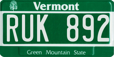 VT license plate RUK892