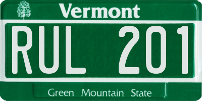 VT license plate RUL201