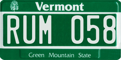 VT license plate RUM058