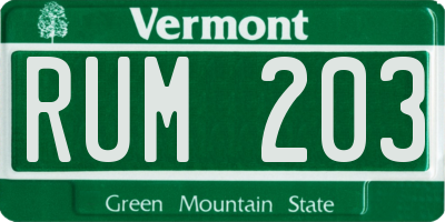 VT license plate RUM203