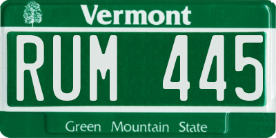 VT license plate RUM445