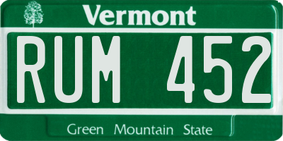 VT license plate RUM452
