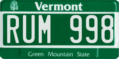 VT license plate RUM998