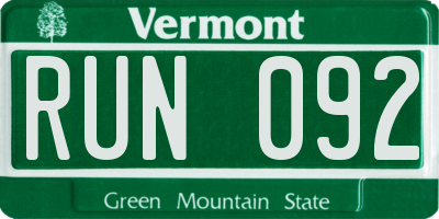VT license plate RUN092