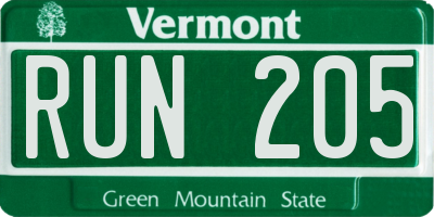 VT license plate RUN205