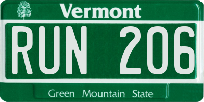 VT license plate RUN206