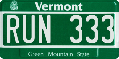 VT license plate RUN333
