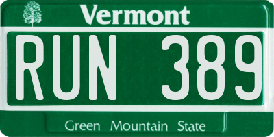 VT license plate RUN389