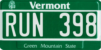 VT license plate RUN398