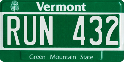 VT license plate RUN432