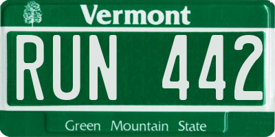VT license plate RUN442