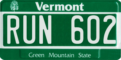VT license plate RUN602