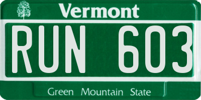 VT license plate RUN603