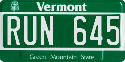 VT license plate RUN645