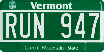 VT license plate RUN947