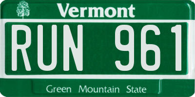 VT license plate RUN961