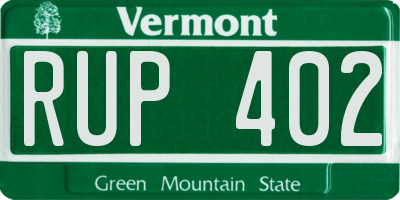 VT license plate RUP402