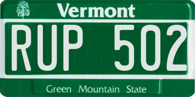VT license plate RUP502