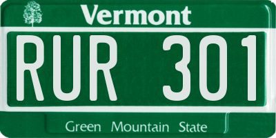 VT license plate RUR301