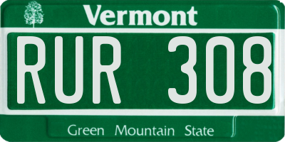 VT license plate RUR308