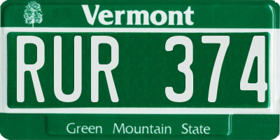 VT license plate RUR374