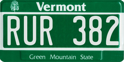 VT license plate RUR382