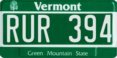 VT license plate RUR394