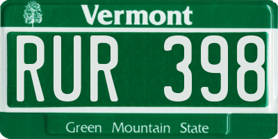 VT license plate RUR398