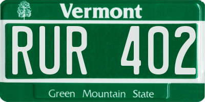 VT license plate RUR402
