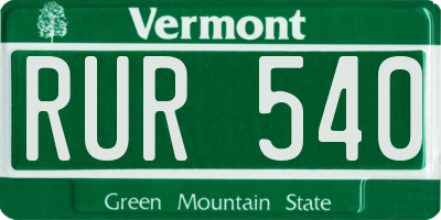 VT license plate RUR540