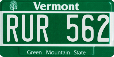 VT license plate RUR562