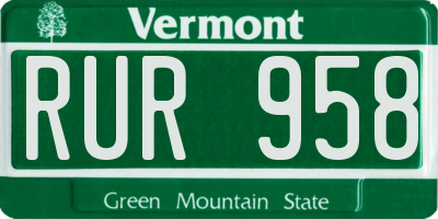 VT license plate RUR958