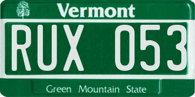 VT license plate RUX053