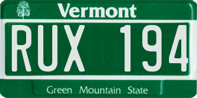 VT license plate RUX194