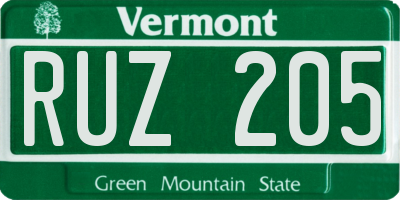 VT license plate RUZ205
