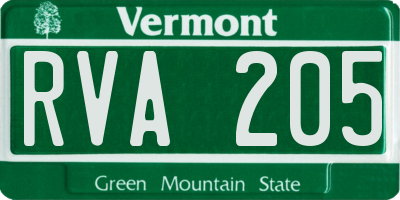 VT license plate RVA205