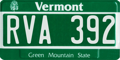 VT license plate RVA392