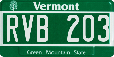 VT license plate RVB203