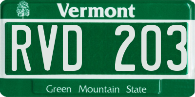 VT license plate RVD203