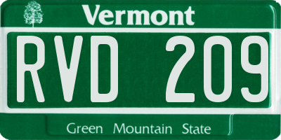 VT license plate RVD209