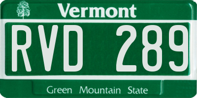 VT license plate RVD289