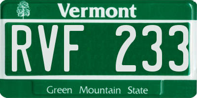 VT license plate RVF233