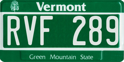 VT license plate RVF289