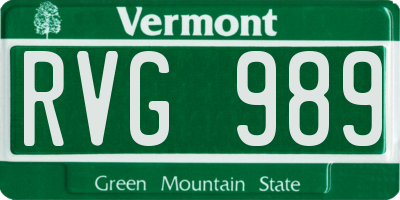 VT license plate RVG989