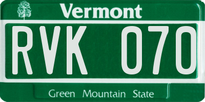 VT license plate RVK070