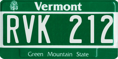 VT license plate RVK212