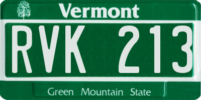 VT license plate RVK213